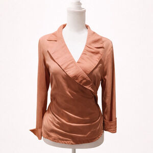 Nic + Zoe XL Copper Faux Wrap Blouse Elevated Minimalist Modern Chic Luxury Top